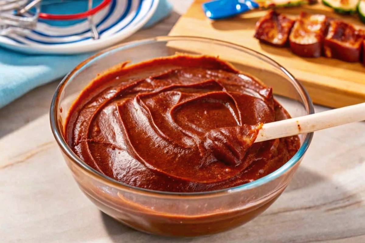 Vegan Barbeque Sauce being brushed onto grilled vegetables
