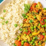 Curry Ground Turkey with Rice and Peas