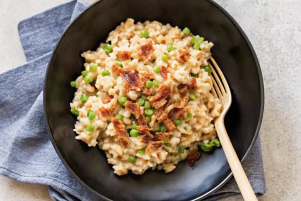 Spring Pea and Leek Risotto with Bacon