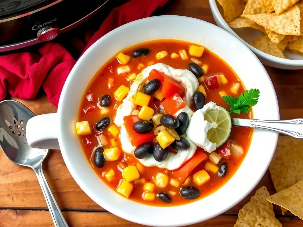 Slow Cooker Corn Rice Salsa Chicken Soup