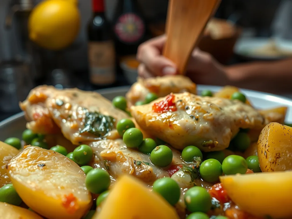 Chicken Vesuvio with Potatoes and Peas