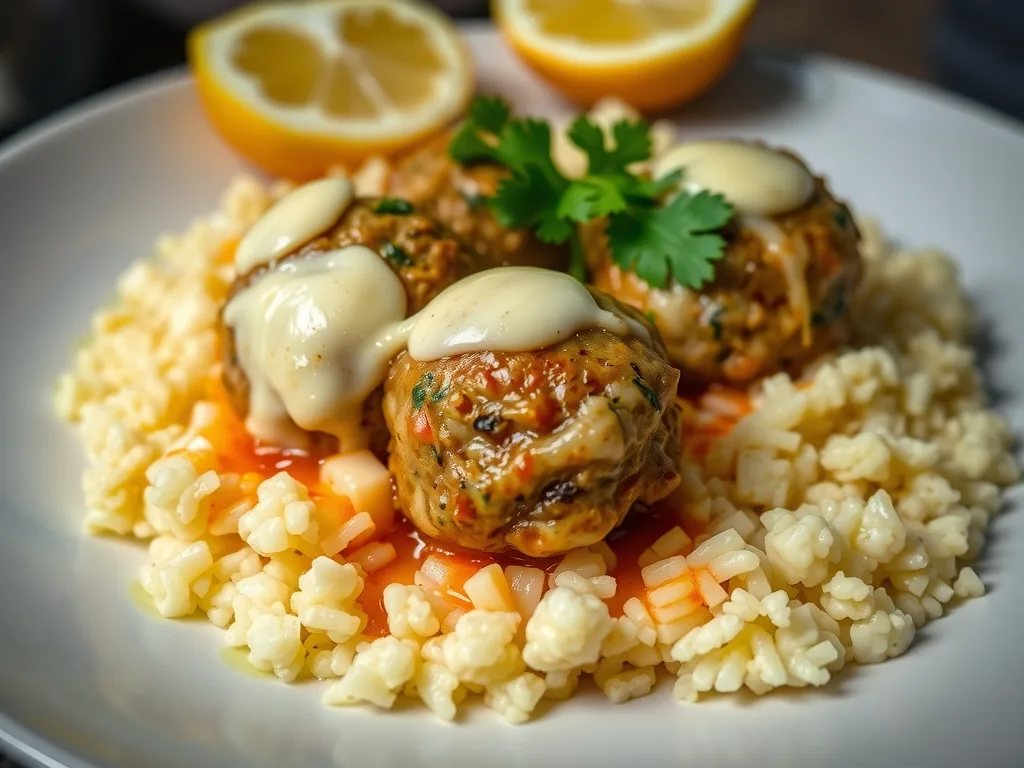 Garlic Butter Chicken Meatballs Recipe with Cauliflower Rice