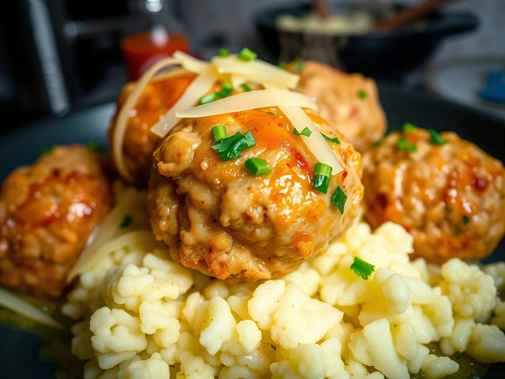 Garlic Butter Chicken Meatballs Recipe with Cauliflower Rice