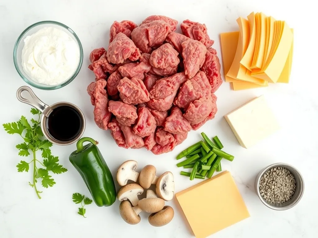 Ingredients - Best Philly Cheesesteak Casserole Recipe with Ground Beef
