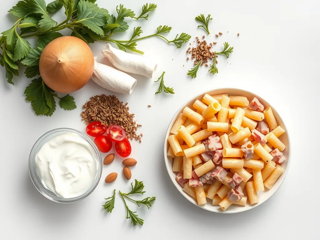 Ingredients - Ham and Corn Pasta Salad Recipe