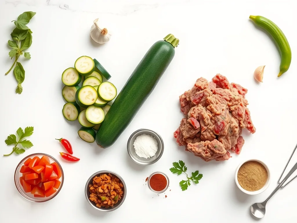 Ingredients - Mexican Zucchini and Ground Beef Skillet