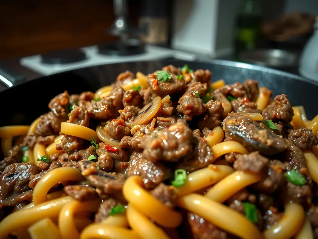 One Skillet Ground Beef Stroganoff Recipe